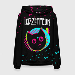 Толстовка-худи женская Led Zeppelin - rock star cat, цвет: 3D-черный