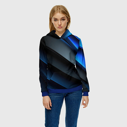 Женская толстовка Темная синяя стильная абстракция на черном фоне / 3D-Синий – фото 3