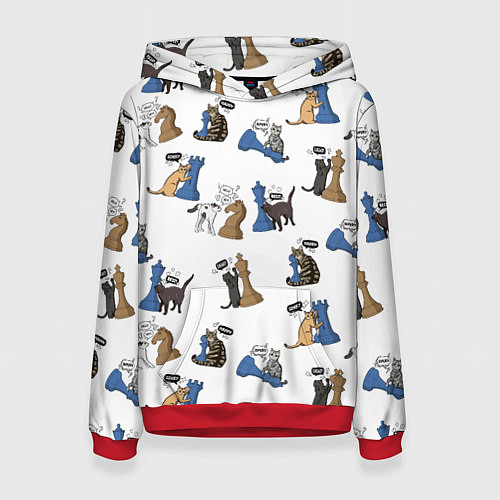 Женская толстовка Котики и шахматы белый / 3D-Красный – фото 1