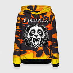 Толстовка-худи женская Coldplay рок панда и огонь, цвет: 3D-черный