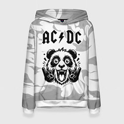 Толстовка-худи женская AC DC рок панда на светлом фоне, цвет: 3D-белый