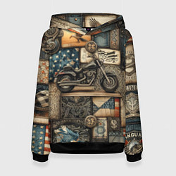 Толстовка-худи женская Patchwork with a motorcycle - ai art, цвет: 3D-черный