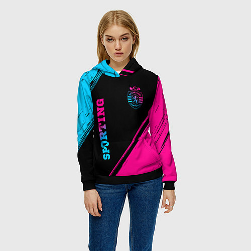 Женская толстовка Sporting - neon gradient вертикально / 3D-Черный – фото 3