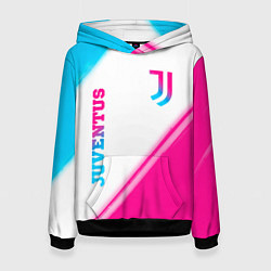 Толстовка-худи женская Juventus neon gradient style вертикально, цвет: 3D-черный