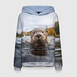 Толстовка-худи женская Выдра смотрит из воды, цвет: 3D-меланж