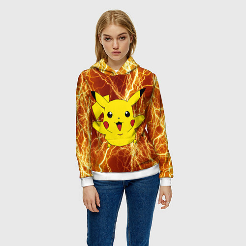 Женская толстовка Pikachu yellow lightning / 3D-Белый – фото 3