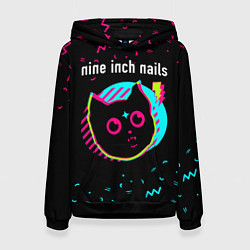 Толстовка-худи женская Nine Inch Nails - rock star cat, цвет: 3D-черный