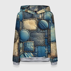 Толстовка-худи женская Denim patchwork - ai art, цвет: 3D-меланж