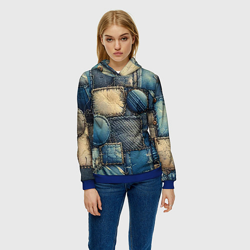 Женская толстовка Denim patchwork - ai art / 3D-Синий – фото 3