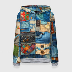 Толстовка-худи женская Vanguard denim patchwork - ai art, цвет: 3D-меланж