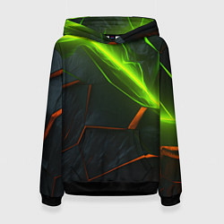 Толстовка-худи женская Green neon abstract geometry, цвет: 3D-черный