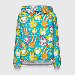 Толстовка-худи женская Разноцветные зайцы, цвет: 3D-меланж