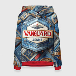 Толстовка-худи женская Vanguard denim patchwork - ai art, цвет: 3D-красный