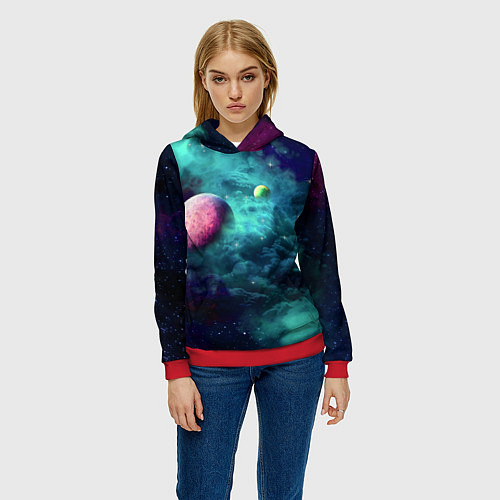 Женская толстовка Green outer space / 3D-Красный – фото 3