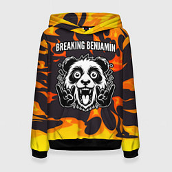 Толстовка-худи женская Breaking Benjamin рок панда и огонь, цвет: 3D-черный
