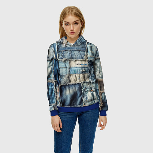 Женская толстовка Patchwork denim - vogue / 3D-Синий – фото 3