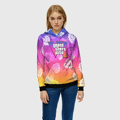 Женская толстовка Grand Theft Auto VI - пальмы / 3D-Черный – фото 3