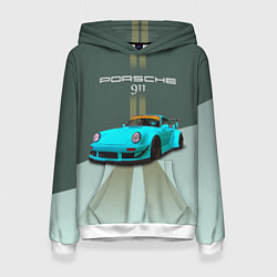 Толстовка-худи женская Порше 911 спортивный немецкий автомобиль, цвет: 3D-белый