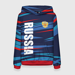 Толстовка-худи женская Россия - blue stripes, цвет: 3D-красный