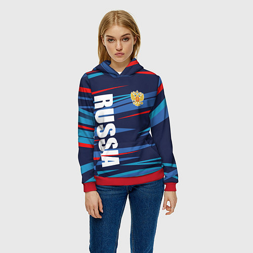 Женская толстовка Россия - blue stripes / 3D-Красный – фото 3