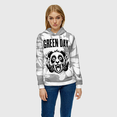 Женская толстовка Green Day рок панда на светлом фоне / 3D-Белый – фото 3