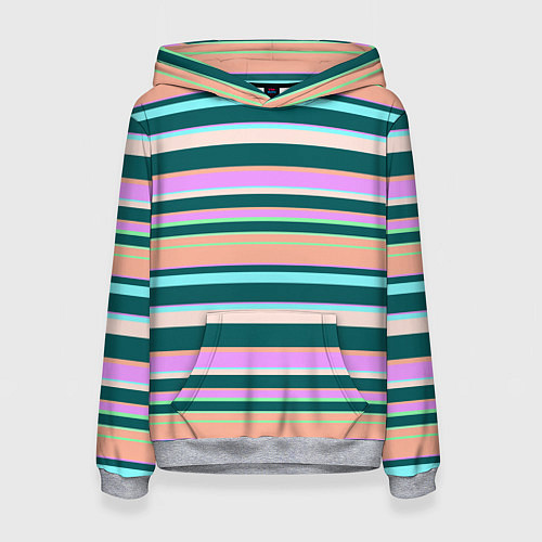 Женская толстовка Полосатый оранжево-бирюзовый / 3D-Меланж – фото 1