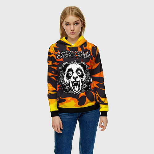 Женская толстовка Crystal Castles рок панда и огонь / 3D-Черный – фото 3
