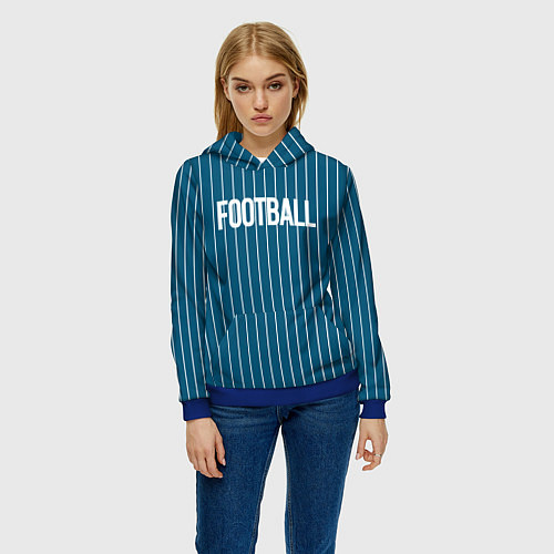 Женская толстовка Синий с белым полосатый узор с надписью футбол / 3D-Синий – фото 3