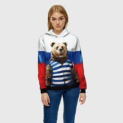 Толстовка-худи женская Медведь и флаг России, цвет: 3D-черный — фото 2