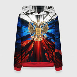 Толстовка-худи женская Герб России триколор, цвет: 3D-красный