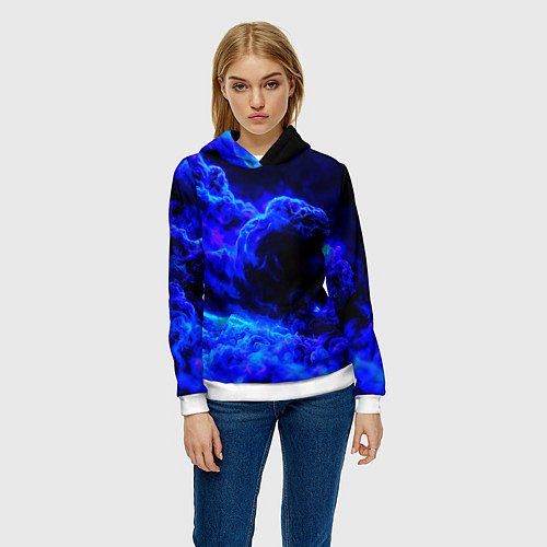 Женская толстовка Синий густой дым - inferno blue / 3D-Белый – фото 3