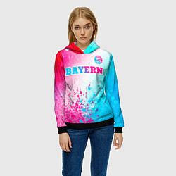 Толстовка-худи женская Bayern neon gradient style посередине, цвет: 3D-черный — фото 2