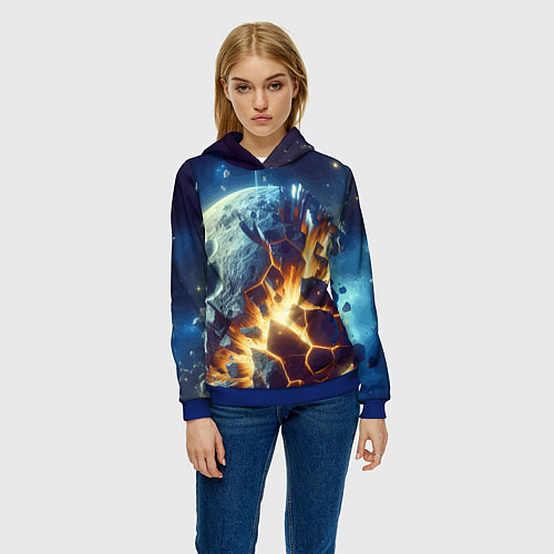 Женская толстовка Взрыв планеты - космос от нейросети / 3D-Синий – фото 3