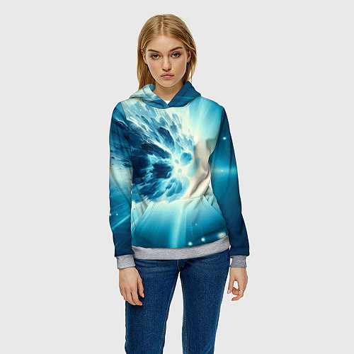 Женская толстовка Неоновая комета - нейросеть / 3D-Меланж – фото 3