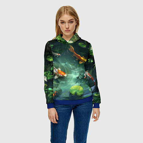 Женская толстовка Рыбки Кои плавают в пруду / 3D-Синий – фото 3