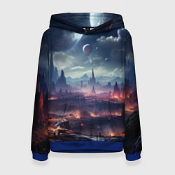 Толстовка-худи женская Фантастическая планета внутри космоса, цвет: 3D-синий