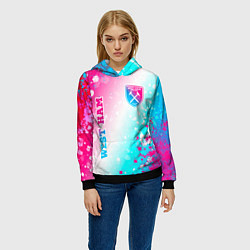 Толстовка-худи женская West Ham neon gradient style вертикально, цвет: 3D-черный — фото 2