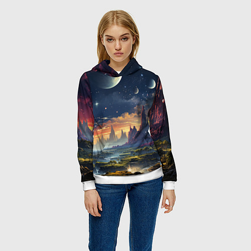 Женская толстовка Космический фантазийный мир на другой планете / 3D-Белый – фото 3
