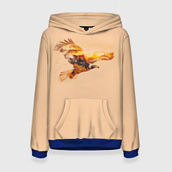 Толстовка-худи женская Летящий орел и пейзаж на закате, цвет: 3D-синий