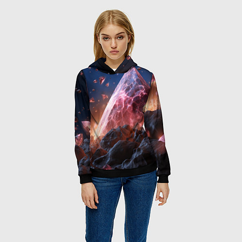 Женская толстовка Абстрактная пирамида космическая / 3D-Черный – фото 3