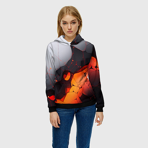 Женская толстовка Объемная плита с красной лавой иллюстрация / 3D-Черный – фото 3