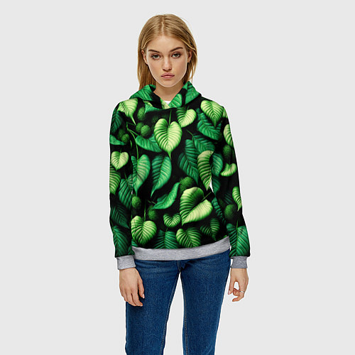 Женская толстовка Зеленые листья и мох / 3D-Меланж – фото 3