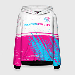 Толстовка-худи женская Manchester City neon gradient style посередине, цвет: 3D-черный