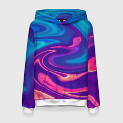 Толстовка-худи женская Неоновый градиент синий и оранжевый, цвет: 3D-белый