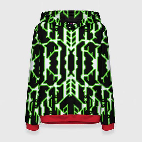 Женская толстовка Техно белые линии с зелёной обводкой на чёрном фон / 3D-Красный – фото 1