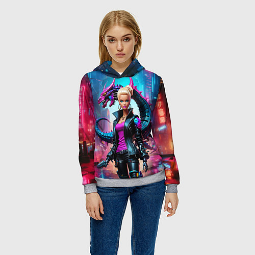 Женская толстовка Барби и дракон - киберпанк нейросеть / 3D-Меланж – фото 3