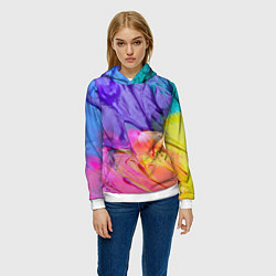 Толстовка-худи женская Красочные разводы гуашью, цвет: 3D-белый — фото 2