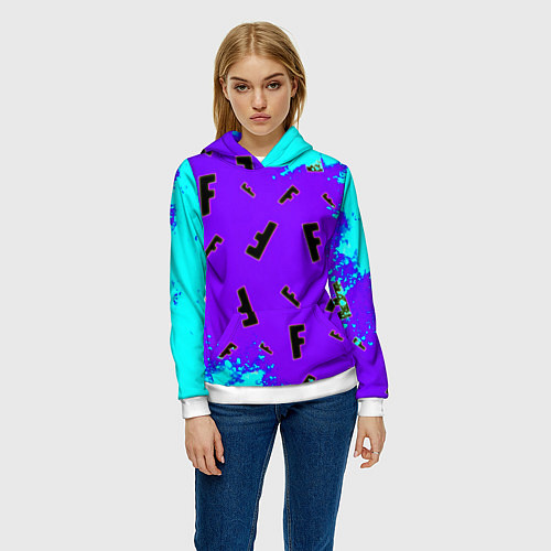 Женская толстовка Fortnite neon steel colors epic / 3D-Белый – фото 3