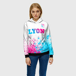 Толстовка-худи женская Lyon neon gradient style посередине, цвет: 3D-черный — фото 2