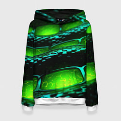 Толстовка-худи женская Зеленая змеиная абстрактная текстура, цвет: 3D-белый